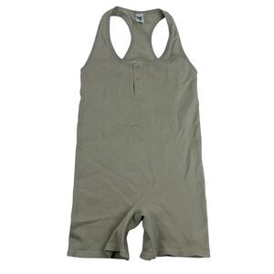 Colsie Racerback One Piece Romper Henley Waffle Knit Stretch Beige/Taupe Sz L